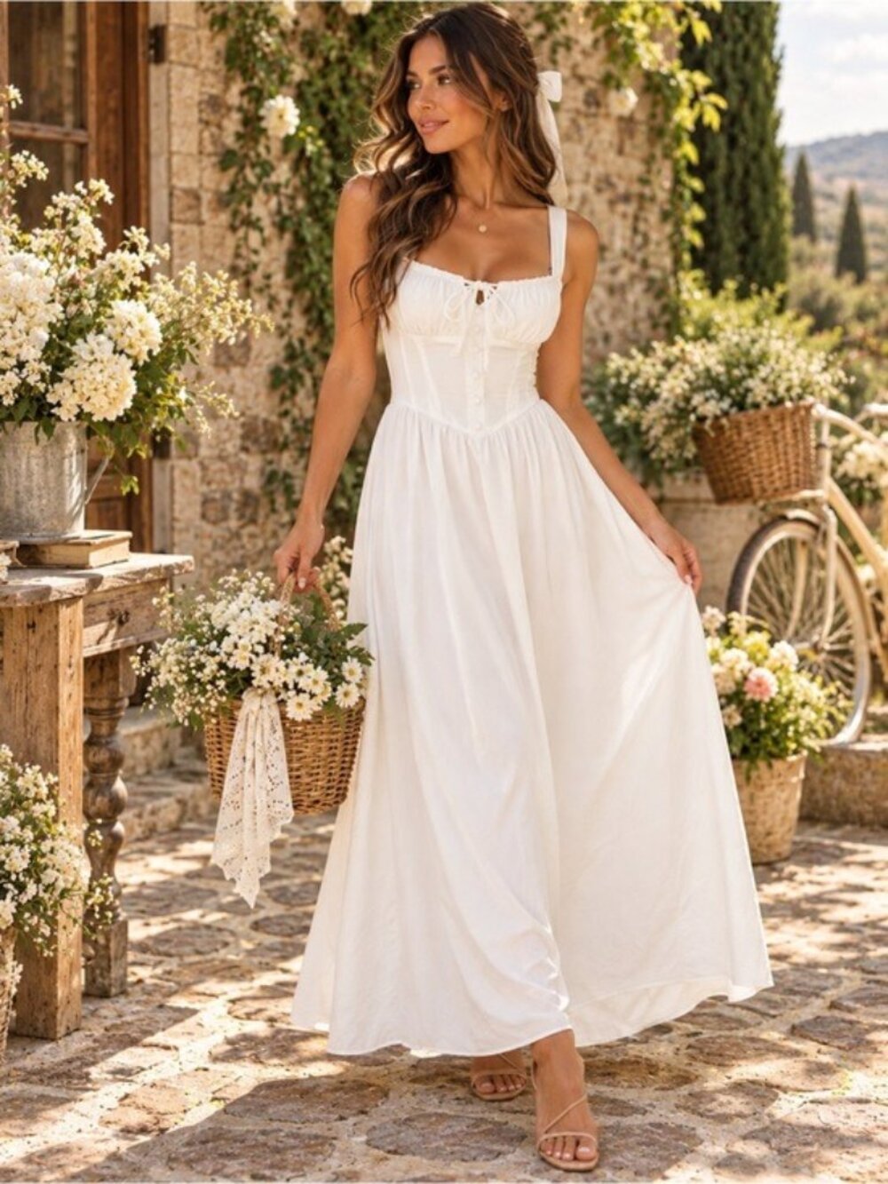 Jkmnao White Milkmaid Maxi Dress XL NWT Cottagecore Coquette Romantic